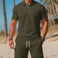 🏌️‍♂️ Herr 2-delars set – piké & shorts i fukttransporterande tyg, sval passform & perfekt för golf, promenader & lata dagar 🌿