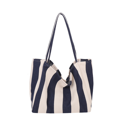 🌸 50 % RABATT NU! 🌸 Klassisk randig strand- & shoppingväska – rymlig, stilren & perfekt för soliga dagar 🏖️🛍️