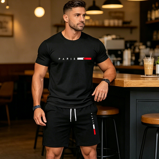 ✨ Sommarerbjudande: 50 % RABATT! 👕 2-delat herrset med tryckt topp & shorts – stilrent, luftigt & perfekt för varma dagar ☀️
