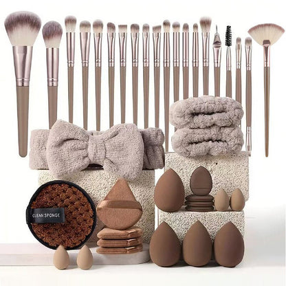 Allt-i-ett sminkborste- & svampset 💄 Mjuka borstar & svampar för flytande, kräm & puder – redo att användas ✨