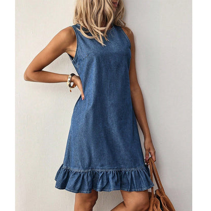 🔥 50 % RABATT 👗🌸 Lätt ärmlös klänning med ryggknäppning – volanger, smickrande siluett & perfekt för varma dagar & ljumma kvällar 🌸
