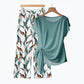 🏖️ Dam tvådelat set – sidoknut & botaniskt mönster, luftigt & perfekt för semester, brunch & strand, S–5XL för alla kroppstyper 🌊