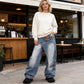 👖 50 % RABATT NU! 🌸 Dam asymmetriska vida jeans – hög midja, slitna detaljer & perfekta för en trendig streetlook 💃
