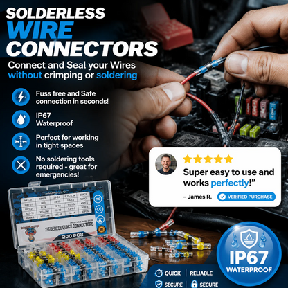 💧🔌 Set de cosses thermorétractables étanches – Soudure intégrée, scellage parfait, pratique pour tous les câbles, l’indispensable des réparations électriques en extérieur et en voiture 🚗✅