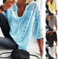 👚 50 % RABATT NU! 🌸 Dam U-ringad blus med öppen hålmönster – fransar, korta ärmar & perfekt för sommarens alla tillfällen 🌊