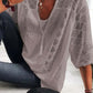👚 50 % RABATT NU! 🌸 Dam U-ringad blus med öppen hålmönster – fransar, korta ärmar & perfekt för sommarens alla tillfällen 🌊