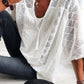 👚 50 % RABATT NU! 🌸 Dam U-ringad blus med öppen hålmönster – fransar, korta ärmar & perfekt för sommarens alla tillfällen 🌊