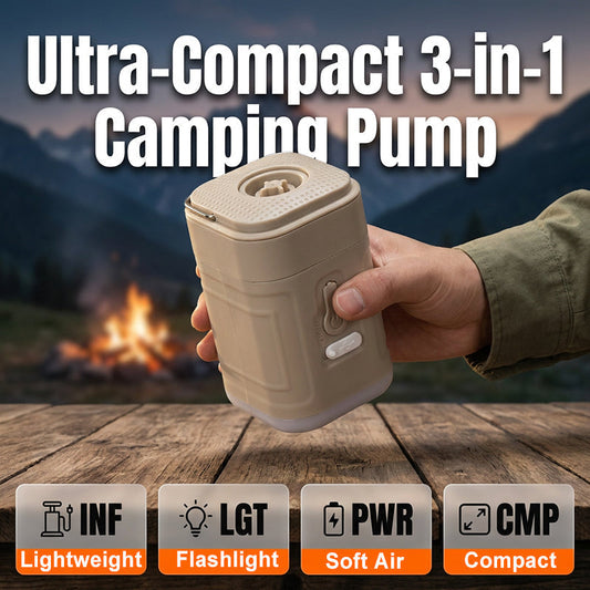 3-i-1 bärbar elektrisk luftpump 🎈🔦 Pumpa, lys upp & klart – perfekt för camping, strand & nödsituationer ⚡