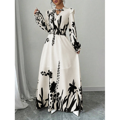 👗 50 % RABATT NU! 🌸 Maxiklänning med blommönster, V-ringning & volangärmar – smickrande siluett, luftig & redo för fest 🥂