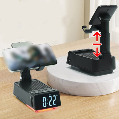 🖥️ Mobilhållare med inbyggd Bluetooth-högtalare – 3-i-1 design, snygg på skrivbordet & perfekt för musik, poddar & samtal 🎧