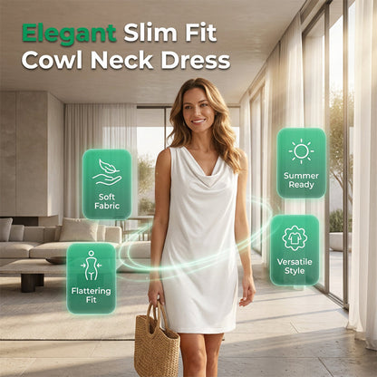 🥂 Figursydd klänning med cowl neck – ärmlös, mjukt fall & diskreta sidfickor, perfekt för afterwork, dejt & fest 🌙