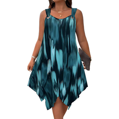 ☀️ Elegant sommarklänning utan ärmar – gradient-print, mjukt & luftigt tyg, enkel att klä upp eller ner för alla tillfällen 🕶️