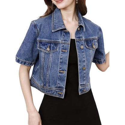 🌬️ Lätt kortärmad denimjacka – andningsbar, mjuk & perfekt för svala sommarkvällar, enkel att packa & ta med 🧳