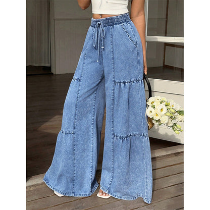 💃 Hög midja vida denimbyxor – smickrande siluett, långa ben & perfekt för att framhäva midjan, mjukt bomullstyg 🌸