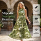 👗🌺 Dam halterneck-klänning i akvarelltryck – smockad midja framhäver figuren, flödande siluett döljer höfterna, romantisk & chic 🌸