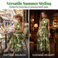 👗🌺 Dam halterneck-klänning i akvarelltryck – smockad midja framhäver figuren, flödande siluett döljer höfterna, romantisk & chic 🌸