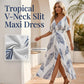 💃 Cold shoulder tropisk maxiklänning – hög slits, bara axlar & flödande siluett, perfekt för fest, bröllop & strandsemester 🌴