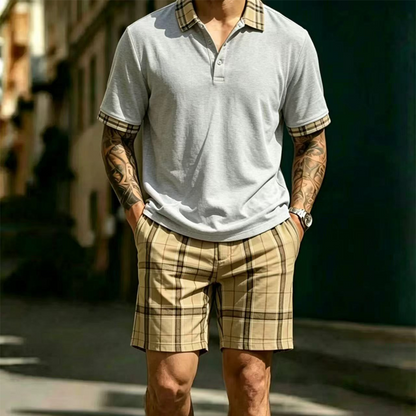 🌬️ Herr skjorta & rutiga shorts-set – mjukt, lätt & perfekt för lata dagar, picknick & utflykter, svalt & bekvämt hela dagen 🧺