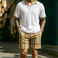 🌬️ Herr skjorta & rutiga shorts-set – mjukt, lätt & perfekt för lata dagar, picknick & utflykter, svalt & bekvämt hela dagen 🧺