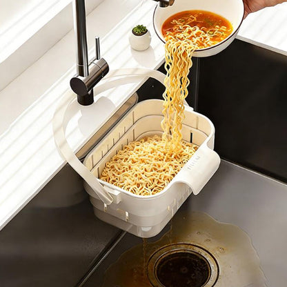 🧼Hopfällbar sil för diskhon – hängs direkt på kranen, fångar matrester & fälls ihop för enkel förvaring, perfekt för små kök 🏠