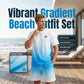 🏃‍♂️ Herr kortärmad gradient-set – tröja & shorts i andningsbart tyg, perfekt för löpning, strand & casual fritid 🌊