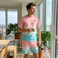 🏃‍♂️ Herr kortärmad gradient-set – tröja & shorts i andningsbart tyg, perfekt för löpning, strand & casual fritid 🌊
