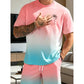 🏃‍♂️ Herr kortärmad gradient-set – tröja & shorts i andningsbart tyg, perfekt för löpning, strand & casual fritid 🌊