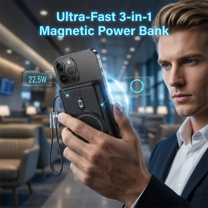 ⏳Offre limitée -50%⏰Batterie Externe Magnétique 3-en-1 avec Câble Intégré🔋📱