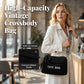 🗂️ Dam stor vintage crossbody-väska – flera fack, rymmer plånbok, mobil & surfplatta, perfekt för shopping, resa & pendling 🚆