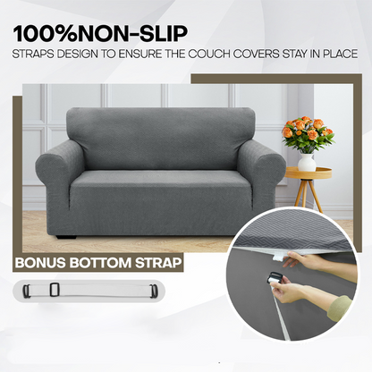 🛋️🛡️ Housse de canapé jacquard ultra-extensible – Sangles antidérapantes, tissu épais et élégant, protégez et relookez votre canapé sans qu’il ne bouge d’un pli 🏠✨