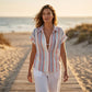⏳ PROMO LIMITÉE -50% ! ⏰ Chemise à Manches Courtes Rayée à Boutons pour Femme – Coupe Décontractée, Poche Poitrine, Tissu Doux, Tailles S-XL 👔🏖️