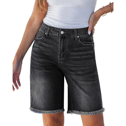 🎸 Dam casual fransade denimshorts – hög midja, slitna detaljer & perfekta för en bohemisk sommarstil, enkla att matcha 🌸