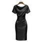 🖤🌸 Robe fourreau satin effet froissé – Coupe bodycon, détails froncés, charme sophistiqué et intemporel 💫🥀