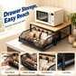 📦☕ Meuble micro-ondes gain de place – Tiroir coulissant, compartiments multiples, idéal pour ranger vaisselle, épices et accessoires café 🧺👌