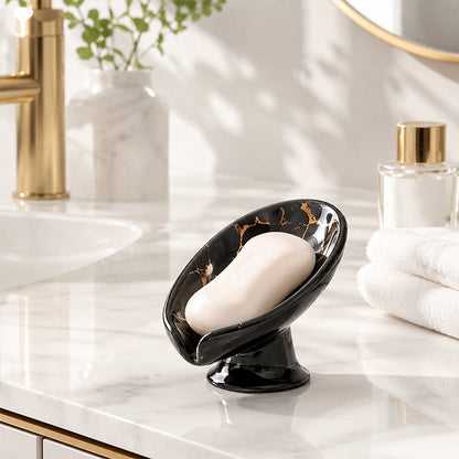 🛁🍃 Porte-savon feuille drainant – Céramique émaillée, finition lisse, évite le savon ramolli et les résidus, un détail raffiné pour un lavabo toujours propre 🧼💫