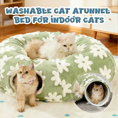 🐱🌀 Tunnel-lit lavable pour chat – Se transforme en cachette douillette, entièrement en machine, idéal pour les chats d’appartement 🧼🛏️