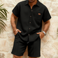 👕🩳 Plus de 41 000 ventes ! Ensemble chemise manches courtes & short en maille gaufrée – Texturé, respirant, look assorti pour un été stylé sans effort ☀️🌊