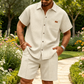 👕🩳 Plus de 41 000 ventes ! Ensemble chemise manches courtes & short en maille gaufrée – Texturé, respirant, look assorti pour un été stylé sans effort ☀️🌊