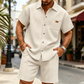👕🩳 Plus de 41 000 ventes ! Ensemble chemise manches courtes & short en maille gaufrée – Texturé, respirant, look assorti pour un été stylé sans effort ☀️🌊