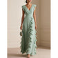 🌸👗 Robe maxi en mousseline col V et volants – Fluide, légère et romantique, la robe d’été parfaite des journées ensoleillées aux soirées étoilées ☀️🌙