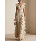 🌸👗 Robe maxi en mousseline col V et volants – Fluide, légère et romantique, la robe d’été parfaite des journées ensoleillées aux soirées étoilées ☀️🌙