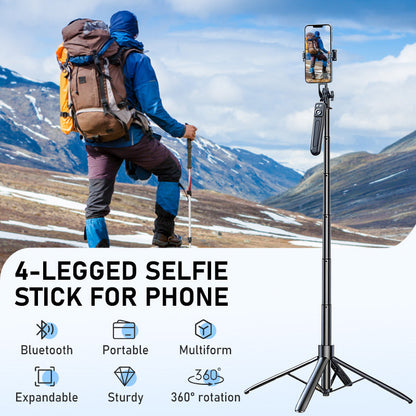 📸 -50 % ! Trépied 4 pieds pour téléphone – Perche selfie & trépied tout-en-un extensible, rotation 360°, télécommande Bluetooth. Idéal voyages, vlogging et extérieur