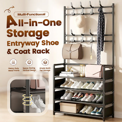 🏠👟 Banc d’entrée avec étagère à chaussures 3-en-1 – Gain de place, cadre robuste, rangez vos paires sans encombrer le couloir et asseyez-vous confortablement pour lacer vos bottines 🥾🧥