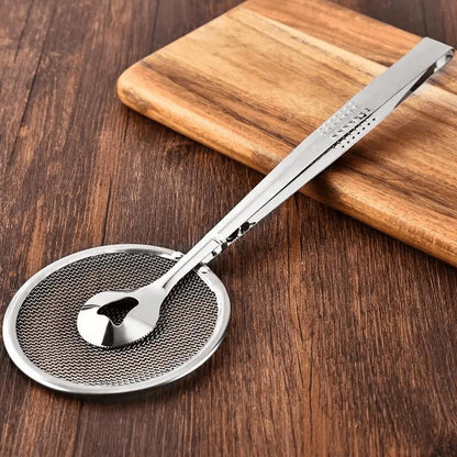 🍴🥄 Pince alimentaire 2-en-1 en inox – Passoire fine, poignée ergonomique, facile à nettoyer, attrapez et égouttez pâtes, légumes et fritures sans changer d’ustensile, l’outil malin des cuisines compactes 🍝💧