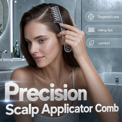 💆‍♀️🌿 Peigne applicateur de soin du cuir chevelu – 6 dents, embouts roulants, PC + silicone + métal, masse et répartit vos soins capillaires en un geste précis, pour des racines saines et apaisées 💧✨