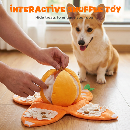 🐕🧸 Jouet interactif peluche orange – Cache-cache et friandises, stimule l’instinct de recherche, parfait pour les chiens pleins d’énergie ou anxieux en votre absence 🛋️💛