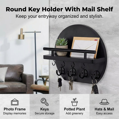 🔑🏠 Porte-clés mural bois & métal – 4 crochets, idéal pour l’entrée, gardez vos clés et petits accessoires à portée de main, avec une touche chaleureuse et ordonnée 🌿✨