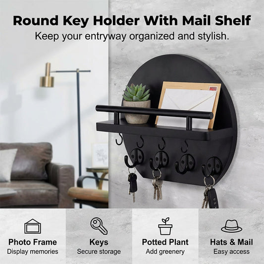 🔑🏠 Porte-clés mural bois & métal – 4 crochets, idéal pour l’entrée, gardez vos clés et petits accessoires à portée de main, avec une touche chaleureuse et ordonnée 🌿✨