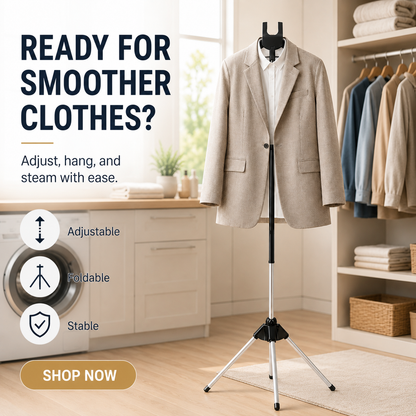👔👗 Support réglable pour défroisseur à vapeur – Hauteur ajustable, base stable, repassez vos vêtements avec confort et précision, à la maison comme en déplacement, sans table encombrante 🌫️✨