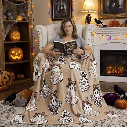 👻🛋️ Plaid douillet à imprimé fantômes Halloween – Doux, chaud, décoratif, la touche cosy et festive pour vos soirées d’octobre, au coin du feu ou devant un film d’épouvante 🎃🌙